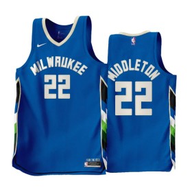 Canotte Uomo Milwaukee Bucks Khris Middleton 22 Nike 2022-23 City Edition Blu Swingman